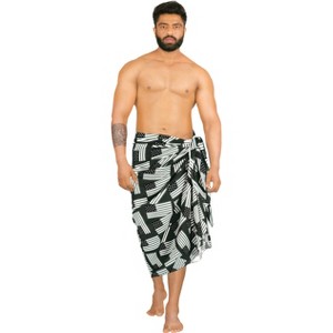 LA LEELA Men's Patriotic 4th of July American Flag Summer Sarong Swim Trunk Long Pareo Beach Wrap One Size Black Allover US Flag - 1 of 4