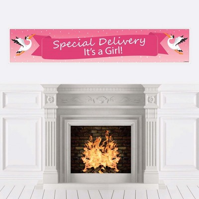 Big Dot of Happiness Girl Special Delivery - Pink It's a Girl Stork Baby Shower Decorations Party Banner