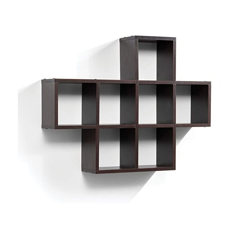 Floating Wooden Wall Shelves 31” X 23” with 7 Square Cubes Wall Shelves – Espresso Finish - HomeItUsa, 1 of 8
