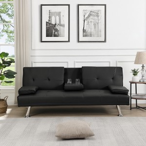 TIRAMISUBEST Modern Sofa Bed with Armrest Two Holders, PVC Upholstery, Wood Frame, Stainless Steel Legs - 1 of 4