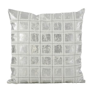 Metallic Grid Fringe Square Throw Pillow Silver - Saro Lifestyle, Shiney Silver