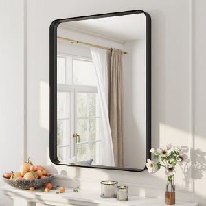 Apmir 22 in. W x 30 in. H Rectangular Aluminum Alloy Framed and Tempered Glass Wall Mirror in Matte Black - 1 of 4