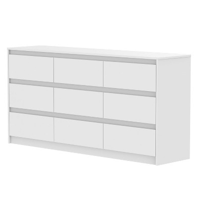 White MDF 9-Drawer Modern Bedroom Dresser