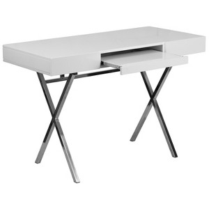 Flash Furniture 44.25''W x 21.625''D White Computer Desk with Keyboard Tray and Drawers - 1 of 4