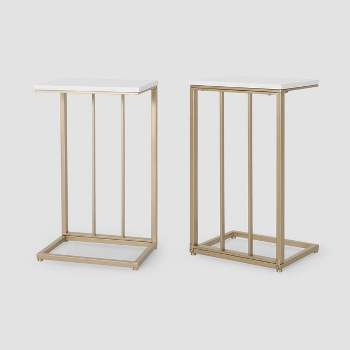 Set of 2 Baywinds Modern Glam C-Shaped Accent Table White/Champagne Gold - Christopher Knight Home