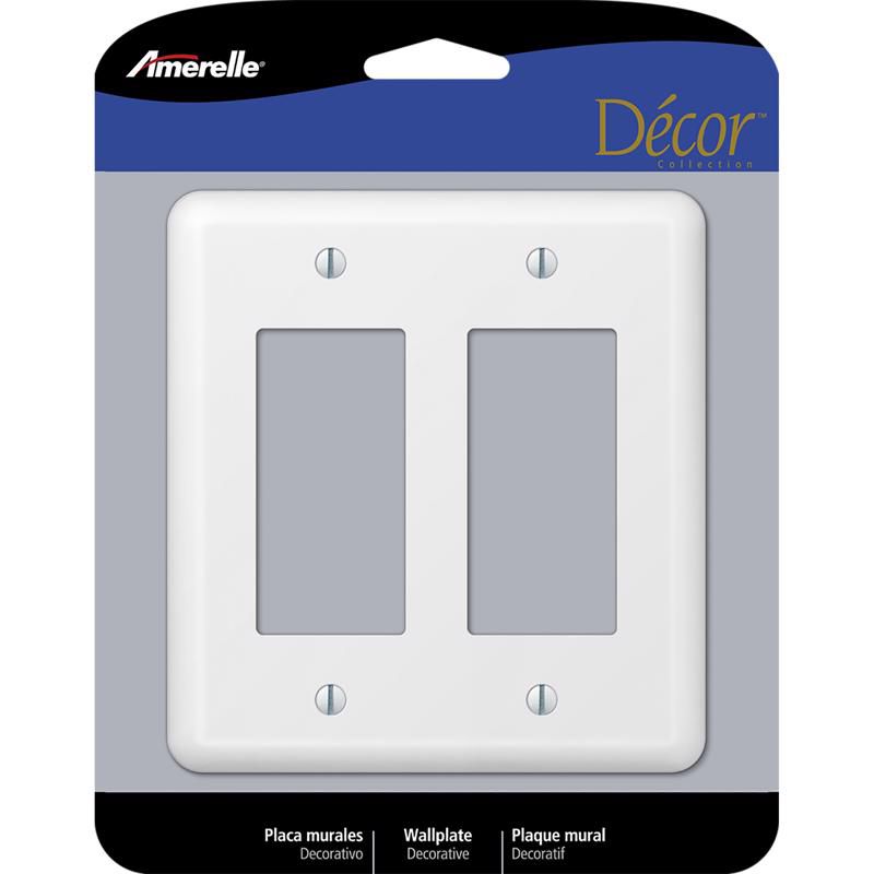 Amerelle Devon White 2 gang Stamped Steel Decorator Wall Plate 1 pk, 1 of 2