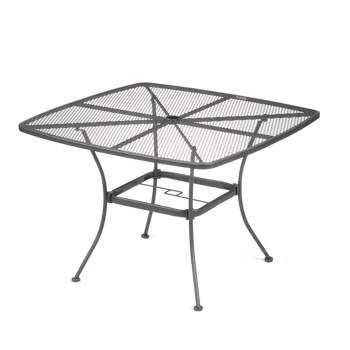 Woodard Uptown Sleek Contemporary 42 Inch Outdoor Steel Mesh Square Top Bistro Style Patio Dining Table with Tapered Legs, Black