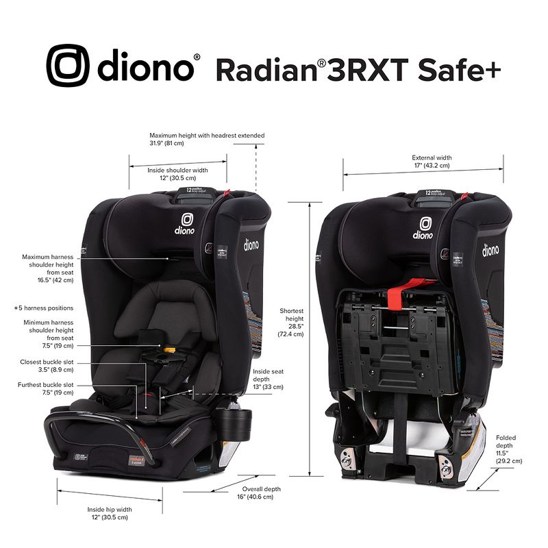 Diono Radian 3RXT Safe + Latch Convertible Car Seat - Jet Black, 6 of 10