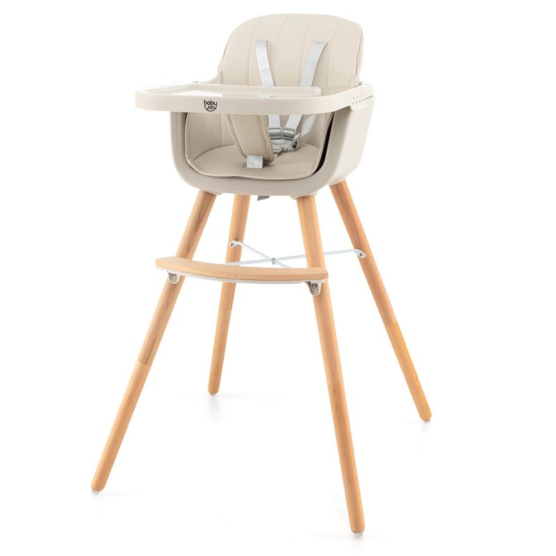 Babyjoy 3 in 1 Convertible Wooden High Chair Toddler Feeding Chair with Cushion Gray/Beige/Yellow/Pink/Dark Grey/Black, 1 of 10