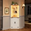 Fredees Farmhouse Corner Cabinet with LED Light, 67" Tall Bathroom Cabinet with 2 Doors & 3 Shelves, Free-Standing for Living Room or Kitchen - 4 of 4