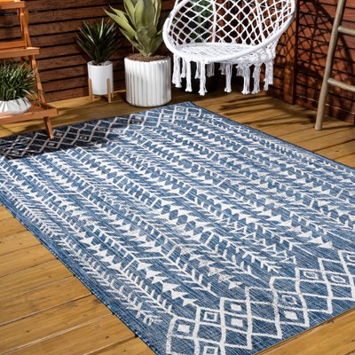 Bohemian Blue/Ivory Geometric Synthetic Easy-Care Area Rug 3x5