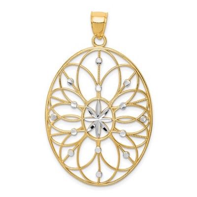 Black Bow Jewelry 14k Yellow Gold & White Rhodium Oval Filigree Pendant, 30mm
