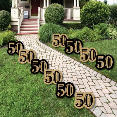 Big Dot of Happiness Adult 50th Birthday - Gold Lawn Decorations - Outdoor Birthday Party Yard Decorations - 10 Piece