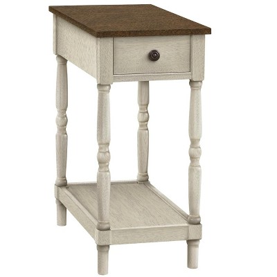 Traditional Brown and White Wood Rectangular Accent Table with Storage