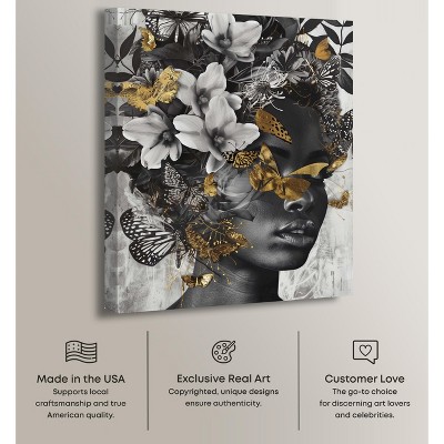 Golden Butterflies Abstract Canvas Wall Art, 20" x 16"