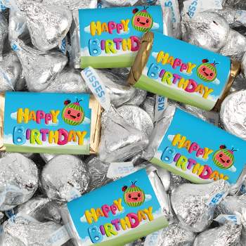 116 Pcs Cooky Melon Kid's Birthday Candy Party Favors Wrapped Hershey's Miniatures and Kisses by Just Candy (1.50 lbs)
