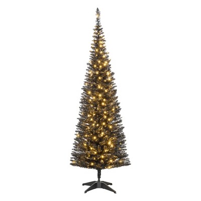 5FT Tall Pre-Lit Slim Noble Fir Artificial Christmas Tree with 160 Warm White LED Lights and 294 Tips, for Christmas Decoration, Black