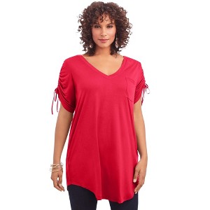 Roaman's Ruched Sleeve Ultra Femme Tunic - 1 of 4