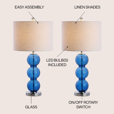 Cobalt Blue Glass Triple-Sphere Table Lamp Set with Chrome Base