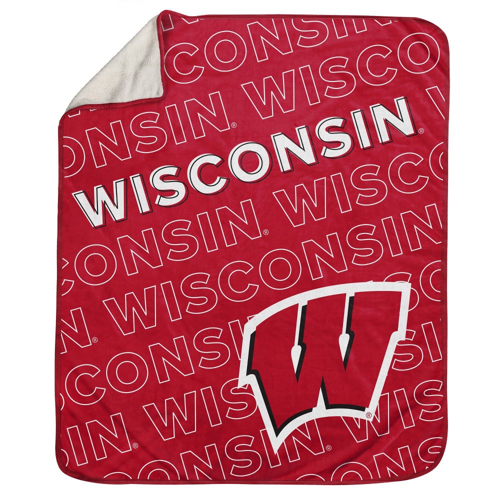 Photos - Duvet NCAA Wisconsin Badgers Wordmark 60 x 70 Faux Shearling Blanket