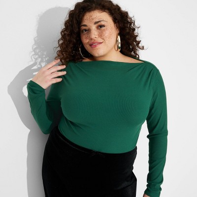 Women's Long Sleeve Ribbed Boat Neck Top - Wild Fable™