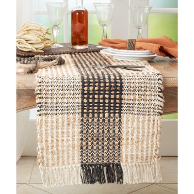 Black and White Checkered Cotton and Jute Table Runner