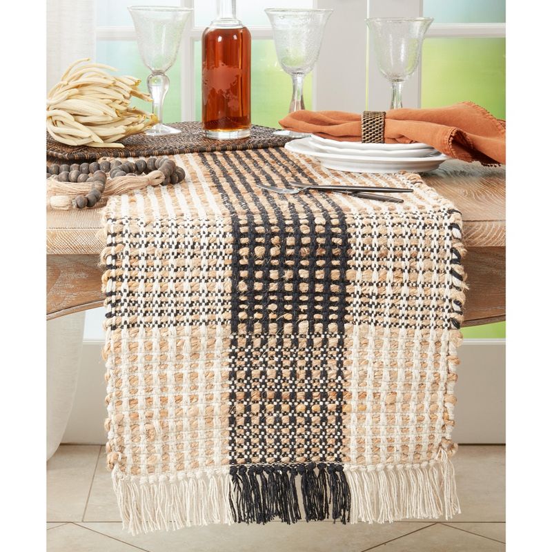 Saro Lifestyle Table Runner with Checkered Design, 16"x72", Black, 3 of 4