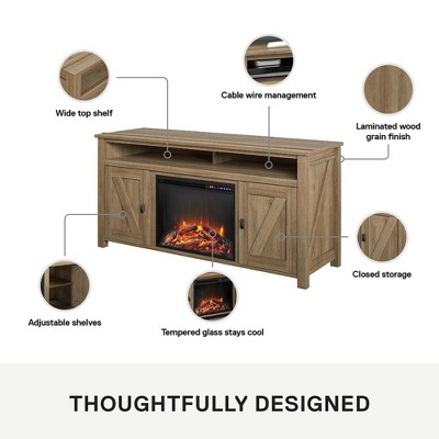 Farmington Natural Wood Electric Fireplace TV Console with Cabinets