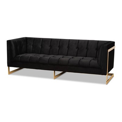 Ambra Velvet Upholstered And Button Tufted Sofa Black gold