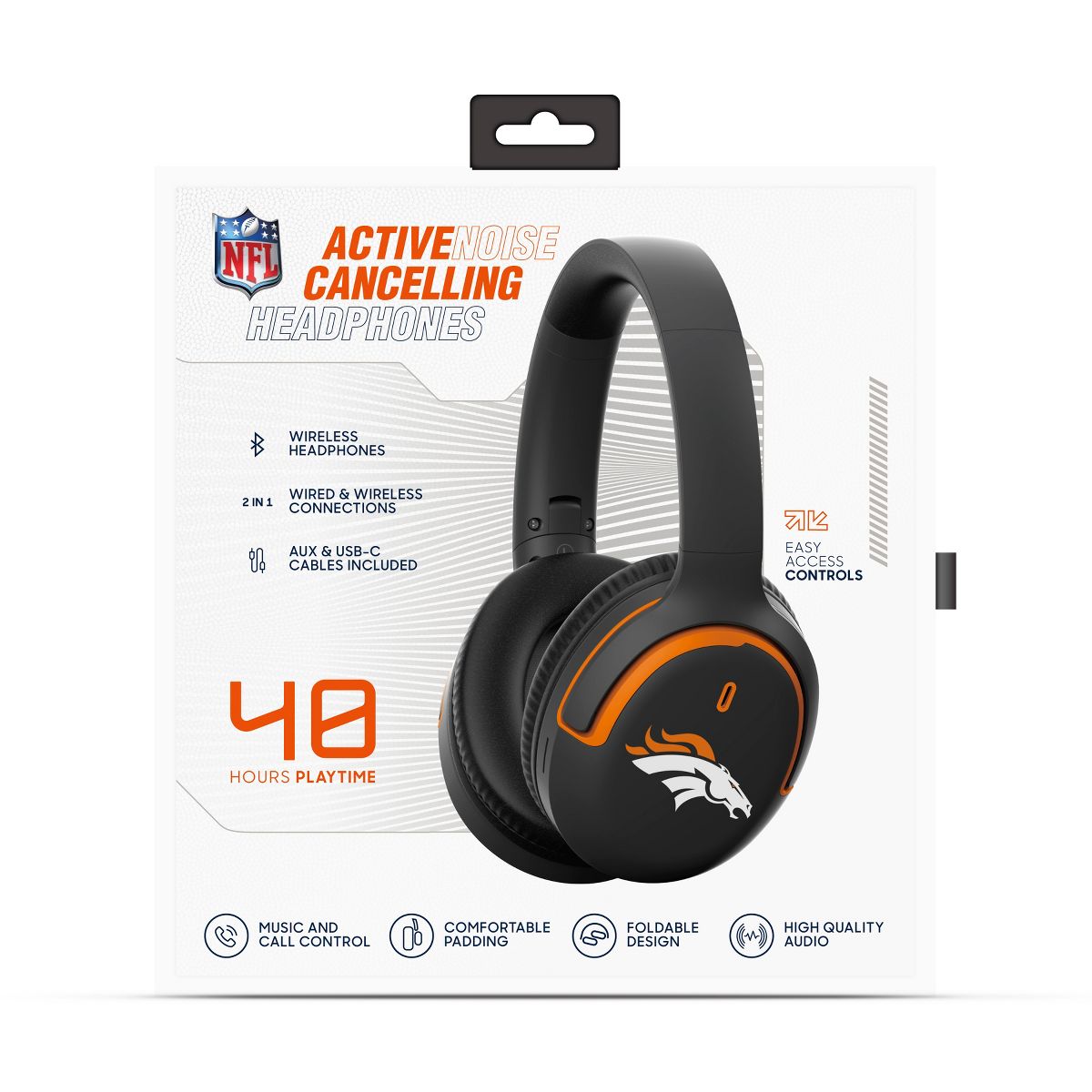 SOAR NFL Active Noise Cancelling Over The Ear Headphones- Denver Broncos - thumbnail 2