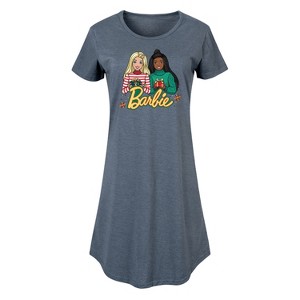 Women's Barbie Winter Holiday Friends Graphic T-shirt Dress - Heather Blue - Large - 1 of 4