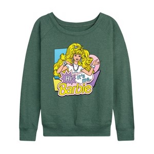 Women's - Barbie - Hi Its Me Lightweight French Terry Wide Neck Long Sleeve Graphic Shirt - 1 of 4