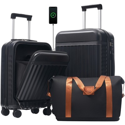 YONWAY Front Opening Luggage Set 3 Piece, Hardshell Expandable Carry On Suitcase With Spinner Wheels, Duffel Bags, TSA Lock And USB Port