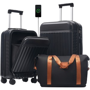 YONWAY Front Opening Luggage Set 3 Piece, Hardshell Expandable Carry On Suitcase With Spinner Wheels, Duffel Bags, TSA Lock And USB Port - 1 of 4