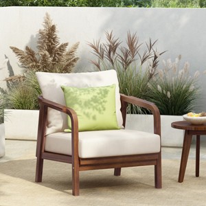 Solid Wood Outdoor Patio Lounge Chair,Curved Armrest Garden Lounge Chair,Comfy Woven Backrest Poolside Chair with Cushions-Coolbibila - 1 of 4