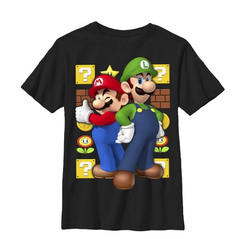 Boy s Nintendo Mario and Luigi T Shirt Black Large