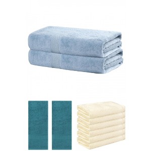 REGALWOVEN Absorbent Solid Bath Hand Face Cloths Cotton Towels 3 Piece Sets - 1 of 4
