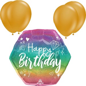 LoonBalloon 24 Inch Holographic Sparkle Birthday Balloon with 4 latex balloons- Modern & Festive - 1 of 3