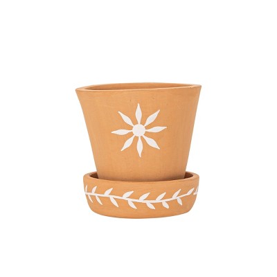Set of 2 Floral Planter with Saucer Terracotta by Foreside Home & Garden