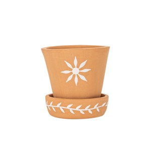 Set of 2 Floral Planter with Saucer Terracotta by Foreside Home & Garden - 1 of 4