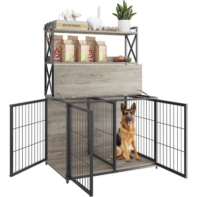 42.5" 2-in-1 Dog Crate Furniture - Double Door w/Adjustable Divider & Flip Top for Dogs Up to 27"