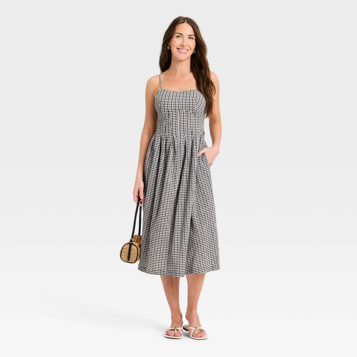 Женские платья A New Day Women's Sleeveless Textured Corset Midi Empire Waist Dress - A New Day™ Black Gingham XS — фото 3