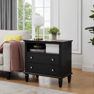 TiramisuBest Farmhouse End Table,Open Space and 2 Drawers Dresser Nightstand with Charging Station - 1 of 4
