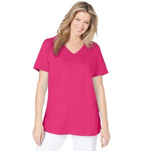 Woman Within Plus Size Short-Sleeve V-Neck Shirred Tee - 1 of 4