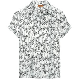 HAPPY BAY Men's Hawaiian Shirts Short Sleeve Button Down Shirt Mens Vacation Shirts Linen Effect Summer Beach Casual Tropical Shirts - 1 of 4