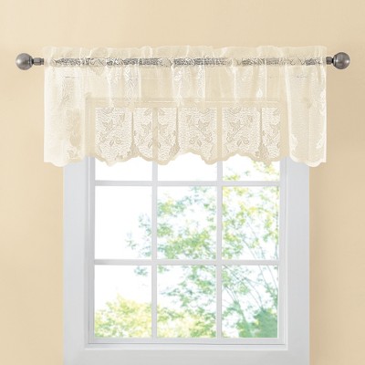 Beige Floral Lace Rod Pocket Sheer Valance