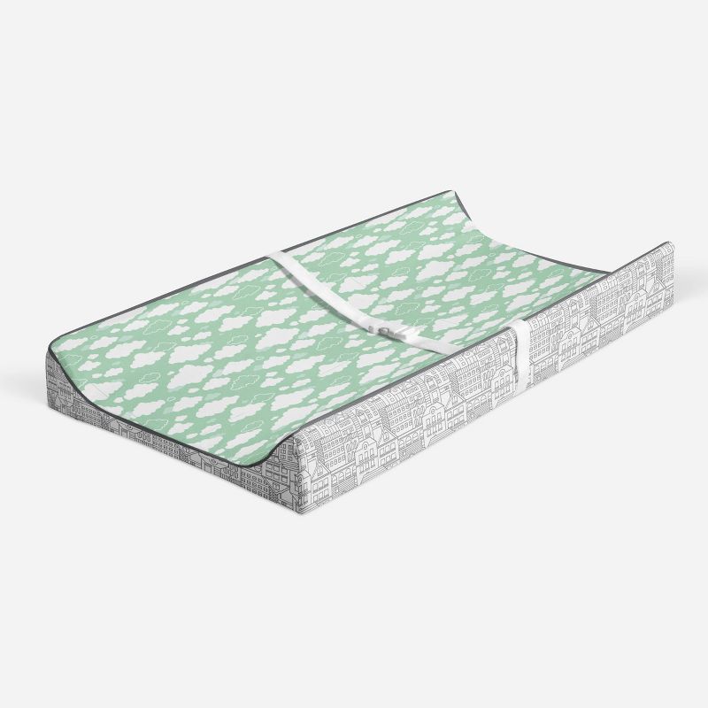 Bacati - Clouds in the City Mint/ Clouds Quilted Changing Pad Cover, 2 of 10