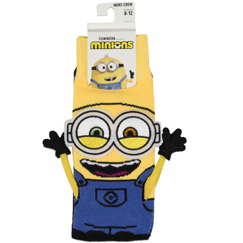 Despicable Me Minions 3D Bob The Minion Character Stretchy Men's Crew Socks Yellow, 4 of 5