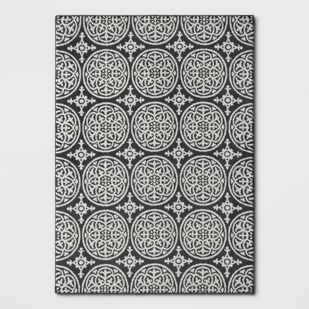 Photos - Area Rug 5'x7' Medallion Washable Tufted And Hooked  Gray - Threshold™