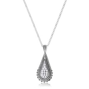 Slickblue .37CT Tear Drop Pendant Necklace – Rhodium Plated, Clear CZ, 17.5” + 2.5” Extender, Lobster Clasp - 1 of 4